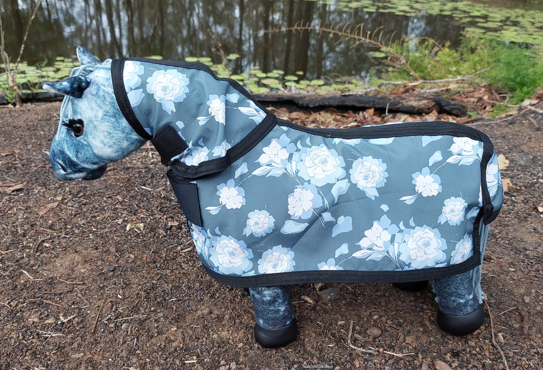 Waterproof Grey Roses Toy Pony Rug/Neck Combo