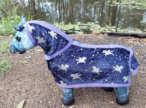 Navy/Silver Unicorns Toy Pony Rug/Neck Combo